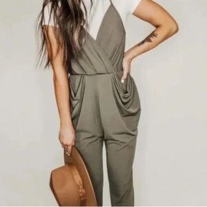 BCBGeneration Drape Pocket Jumpsuit Womens Size Small Green Sleeveless NWOT